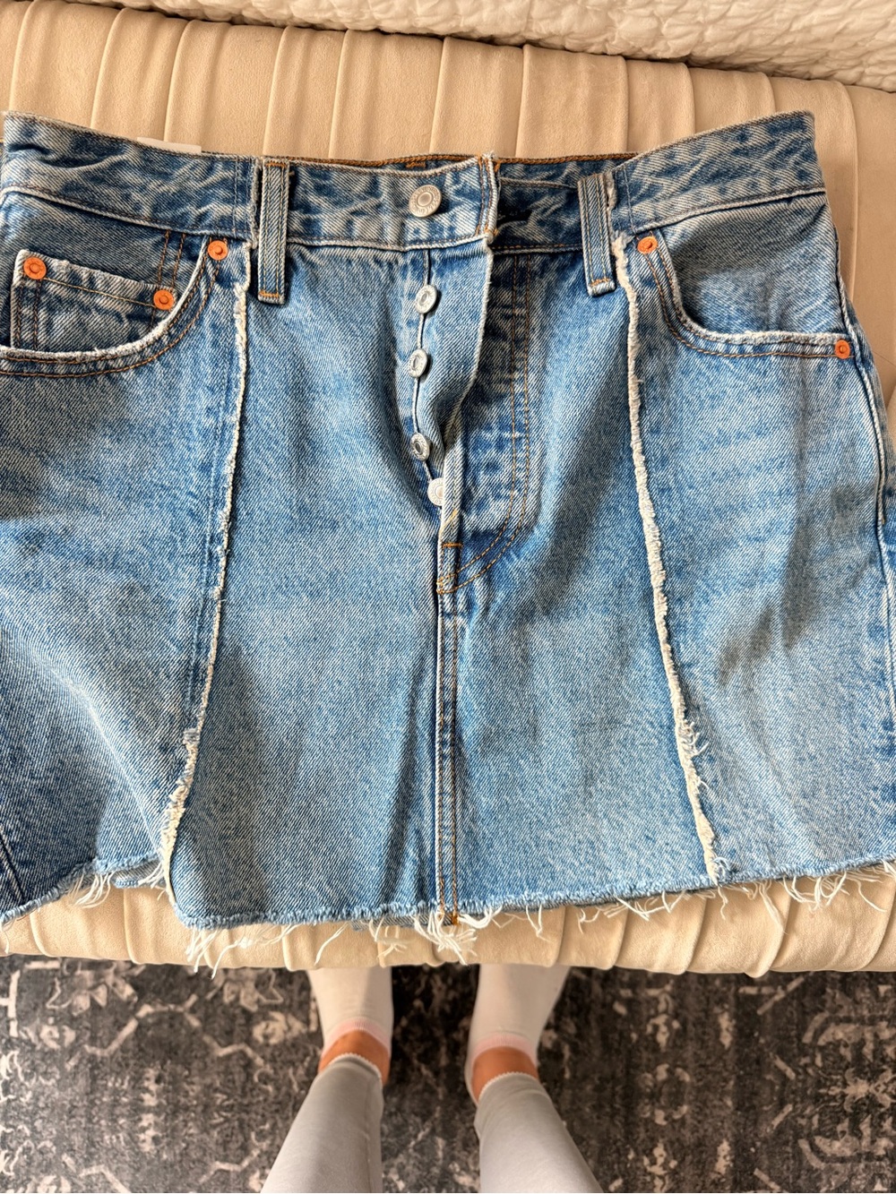 Levi's Light Blue Button-Front Distressed Denim Mini Skirt